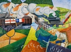 Gino Severini. Train de la croix rouge traversant un village. 1915. Oil on canvas. 88,9 X 116,2 cm [Guggennheim Founding Collection]