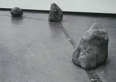 Lee Ufan
Relatum (formerly Phenomenon and Perception A), 1969
Three stones, approximately 50 cm high each; rubber tape and overall dimensions vary with installation. Installation View:Trends in Contemporary Japanese Art, National Museum of Modern Art, Kyo<br />Private collection of the artist, Kamakura, Japan  [Solomon R. Guggenheim Foundation]