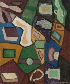 Abstração, Óleo sobre tela, 48 x 39,5 cm, 1987. <br />Pintura de Amadeu Luciano Lorenzato 