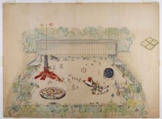 Lina Bo Bardi, Estudo preliminar – esculturas praticáveis do belvedere Museu de Arte Trianon, 1968. Nanquim e aquarela sobre papel, 56,3 x 76,5 cm<br />Imagem divulgação  [Acervo MASP, doação Instituto Lina Bo e P. M. Bardi]