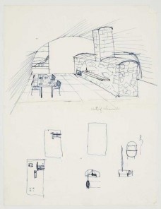 Myron Goldsmith, Quonset Huts, exterior and interior sketches, ca. 1942-45 [CCA Collection, Myron Goldsmith fonds.]