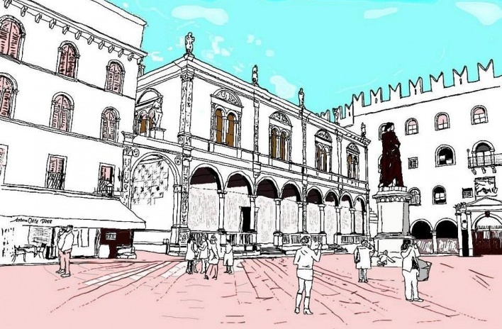Square with statue of Dante Alighieri, Villafranca di Verona