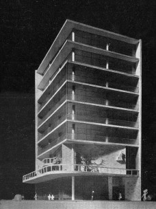 Edifício-sede do Instituto de Arquitetos do Brasil-SP, maquete, 1946. Arquitetos Rino Levi, Abelardo de Souza, Galiano Ciampaglia, Hélio Duarte, Jacob Ruchti, Miguel Forte e Zenon Lotufo<br />Foto divulgação  [Revista Acrópole, maio de 1948]