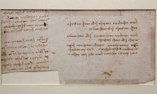 The manuscript, attributed to Leonardo da Vinci, is in 15th century Italian with words running right to left in mirror-writing. Photograph: Stephane Mahe/Reuters