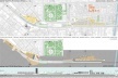 Projeto: Reordenação Urbana do Eixo Ferroviário – São Cristóvão. Planta térrea, Planta subsolo e Corte A-A