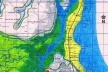 1. Mapa mostrando o estuário do rio Paraíba. (O círculo vermelho indica o local onde foi implantada a cidade da Parahyba.)<br />Criação nossa sobre carta produzida pela SUDENE em 1974 