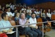 Paulo Bruna, ladeado por Hugo Segawa e Walter Pires, comenta apresentações, Encontro Núcleo Docomomo-SP 2015<br />Foto André Marques 