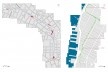 Diagrama. Acessos à cota elevada, em vermelho. Elevado (à esquerda) e High Line (à direita)<br />Desenho Ana Carolina Ferreira Mendes 