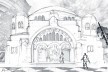 Desenho e colagem digital da fachada do Templo Beth El<br />Elaboração Gabriel Neistein Lowczyk, 2020 