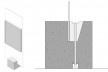 Cavaletes de vidro reconstruídos, detalhe da fixação na base de concreto. Metro Arquitetos Associados