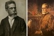 À esquerda, Machado de Assis (1839-1908), aos 57 anos, c.1896; à direita, Machado de Assis, c. 1905, pintura de Henrique Bernardelli, detalhe<br />Imagens divulgação  [Domínio público]