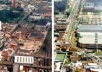 Vista aérea de situação urbana antes e depois da intervenção. Projeto Eixo Tamanduatehy, Prefeitura de Santo André