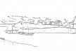 Desenho de Hans Broos do trapiche de desembarque dos colonos, na Zona Histórica de Blumenau, que ele chamava de “alma da cidade” [Arquivo Hans Broos]