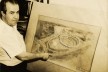 Diógenes Rebouças apresentando desenho do Estádio Fonte Nova, 17 de maio de 1969<br />Foto divulgação  [Acervo CEAB/FAUFBA]