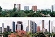 Figura 01 – Vistas panorâmicas do bairro de Casa Forte, com o skyline definido pelos edifícios: acima, dezembro de 1989; abaixo, outubro de 2004<br />Foto Claudia Loureiro 