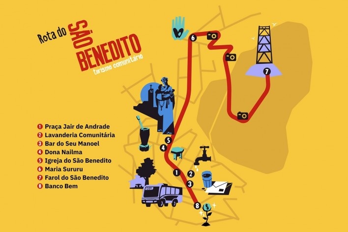 Mapa da Rota do São Benedito, Vitória ES. Arquitetos Juliana Lisboa e Renato Pontello / Cidade Quintal<br />Imagem divulgação  [Acervo Cidade Quintal]
