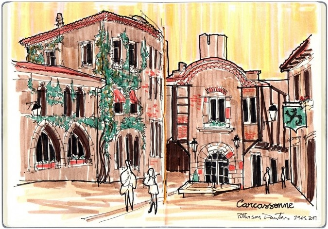 Cidadela de Carcassonne, França<br />Desenho de Petterson Dantas 