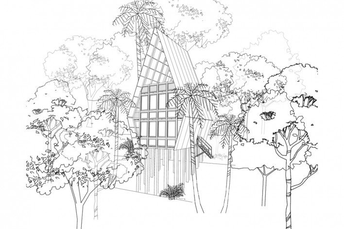 Monkey House, perspective, Paraty RJ Brasil, 2020. Architect Marko Brajovic / Atelier Marko Brajovic<br />Imagem divulgação/ disclosure image  [Atelier Marko Brajovic]