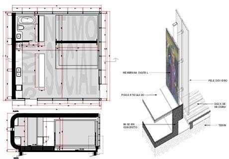 Planta-Corte da unidade e painel<br />Imagem do autor do projeto 