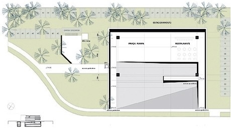 Planta nível 374,00 e 370,40 - Praça e restaurante<br />Imagem dos autores do projeto 