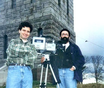 Roberto Gervitz com o fotógrafo Carlos Ebert. Filme Um Norte para o Sul, rodado na Noruega, 1995