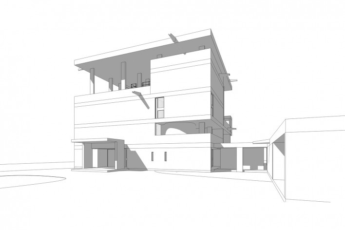 Casa Shodhan, vista exterior del edificio, Ahmedabad, Gujarat, India, 1951-56. Arquitecto Le Corbusier<br />Modelo tridimensional Gabriel Johansson Azeredo / Imagem Edson Mahfuz 