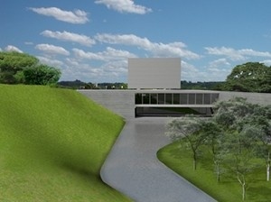 Vista do parque perimetral e lagoa<br />Imagem dos autores do projeto 