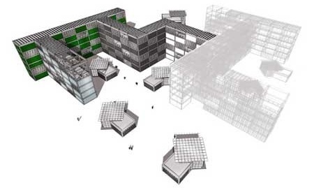 Vista 1 - Possibilidade de construção por etapas<br />Imagem dos autores do projeto 