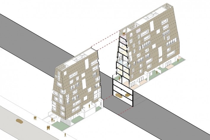 Casamirador Savassi, corte perspectivado, Belo Horizonte MG Brasil, 2021. Arquitetos Gisele Borges e Ulisses Mikhail Itokawa (autores) / Gisele Borges Arquitetura<br />Imagem divulgação  [Gisele Borges Arquitetura]