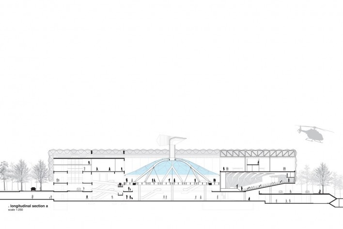 corte longitudinal A<br />Imagem divulgação  [PPMS Arquitetos Associados]