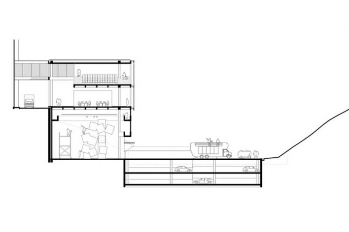 Complexo Teatro Castro Alves, corte transversal centro de referência, Salvador, 4º lugar concurso. Pablo Emilio Hereñú, Eduardo Ferroni, José Paulo Gouveia e Fernanda M. Palmieri, 2010<br />Desenho escritório 