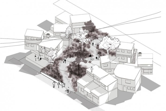 Armadura da paisagem. Infraestrutura verde nas encostas do Morro da Formiga, perspectiva intervenções em terrenos propensos a deslizamentos, Rio de Janeiro RJ Brasil, 2021. Arquiteta Larissa de Paula Scheuer<br />Elaboração Larissa de Paula Scheuer 