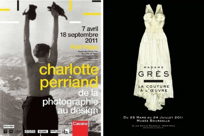 Cartazes das exposições de Charlotte Perriand e Madame Grès<br />Foto divulgação 