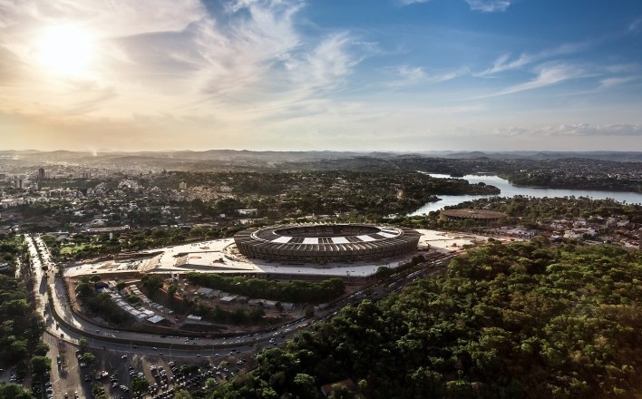 Novo Mineirão, vista panorâmica, Belo Horizonte MG. Projeto de reforma e adequação para Copa 2014 do escritório BCMF Arquitetos<br />Foto Alberto Andrich / BCMF Arquitetos  [BCMF Arquitetos]