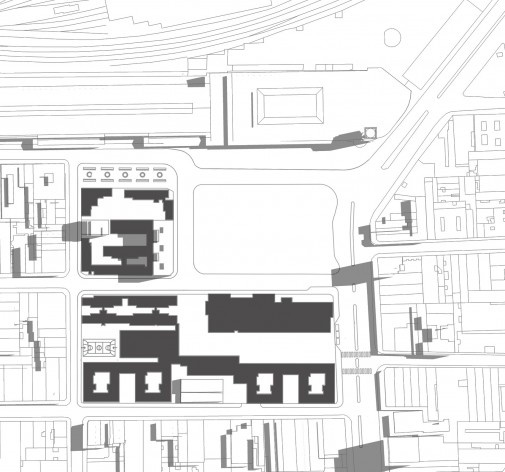 Complexo habitacional e cultural Júlio Prestes, São Paulo, arquitetos Mario Biselli e Arthur Katchborian<br />Diagrama 01: projeto 