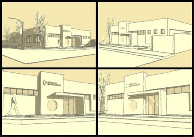 Perspectivas da fachada<br />Imagem do autor do projeto 