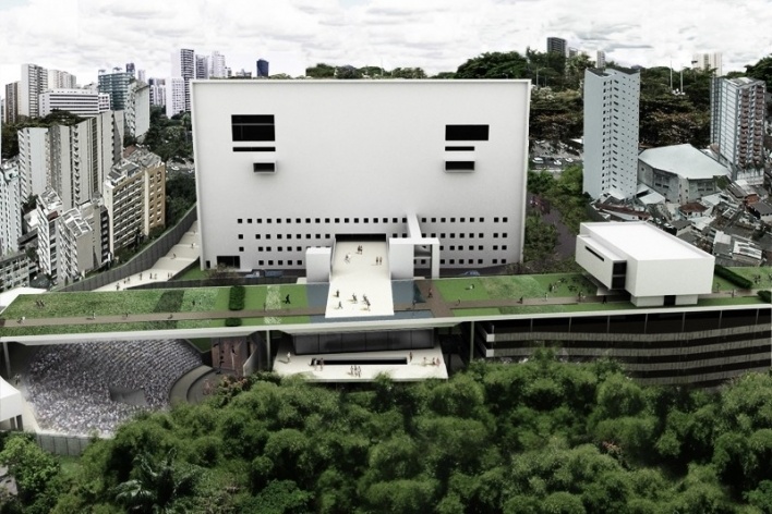 Complexo Teatro Castro Alves, perspectiva anexo, Salvador, 3º lugar concurso. César Shundi Iwamizu e equipe, 2010<br />Desenho escritório 