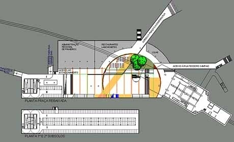 Proposta de praça rebaixada articulando o metrô e os dois lados da Faria Lima<br />Autores do projeto 