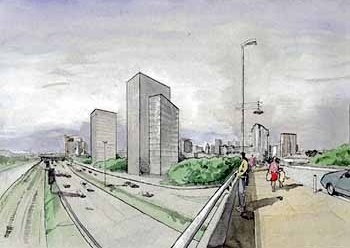 Proposta de supressão de uma faixa de automóveis na ponte Bernardo Goldfarb e conseqüente alargamento da calçada<br />Autores do projeto 
