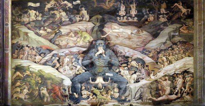 Afresco <i>Juízo final</i>, detalhe do inferno, Giovanni da Modena, Basílica di San Petronio, Bolonha, Itália<br />Foto Victor Hugo Mori 