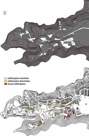 A sobreposição de todos os mapas, ou seja, de todos os limites determinados pela paisagem existente (áreas cinzas), resulta na determinação das áreas que poderão ser desenvolvidas (áreas brancas) ou devolvidas à natureza<br />Imagem dos autores do projeto 