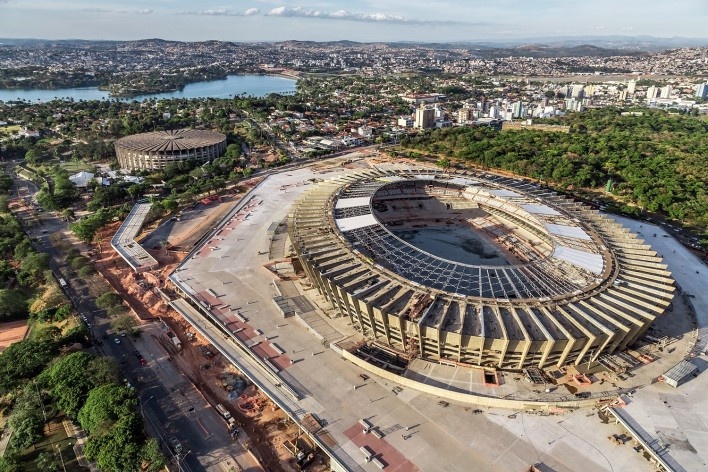 Novo Mineirão, estádio em construção, Belo Horizonte MG. Projeto de reforma e adequação para Copa 2014 do escritório BCMF Arquitetos<br />Foto Alberto Andrich / BCMF Arquitetos  [BCMF Arquitetos]