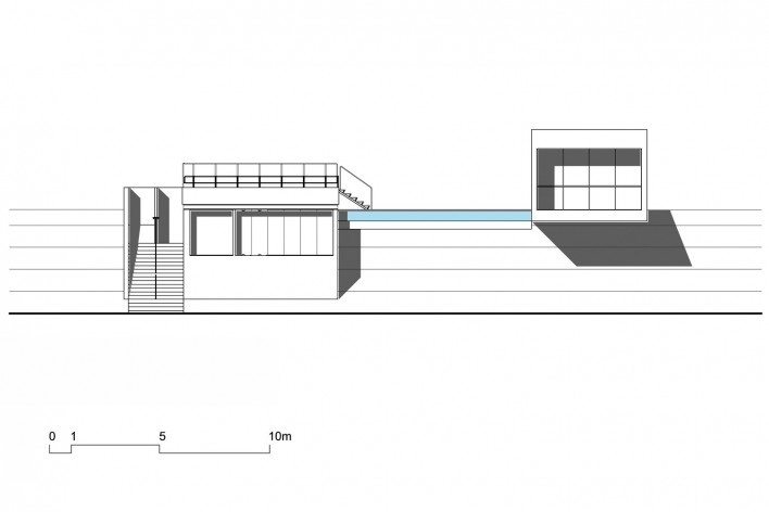 Bar/piscina/galeria, elevação sul. BCMF arquitetos + MACh arquitetos