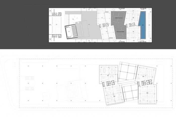 Plantas níveis 3 (acima) e 4 (abaixo)<br />Desenho do escritório  [Vigliecca & Asociados]