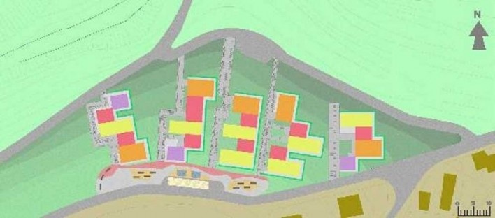 Implantação das Unidades Habitacionais na área D<br />Desenho dos autores 