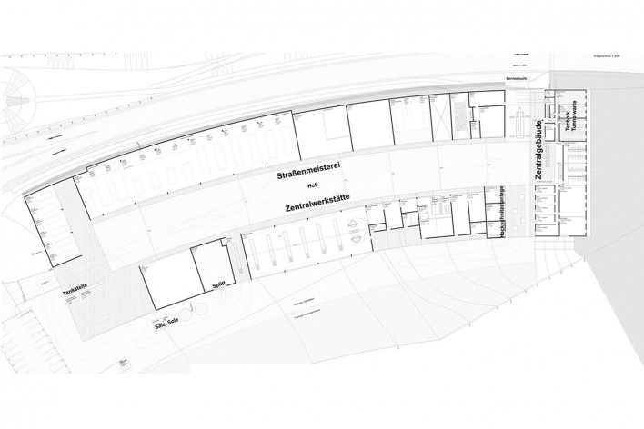 Plano inferior - Complexo de monitoramento de túnel Hausmannstaetten<br />Dietger Wissounig Architekten  [divulgação]