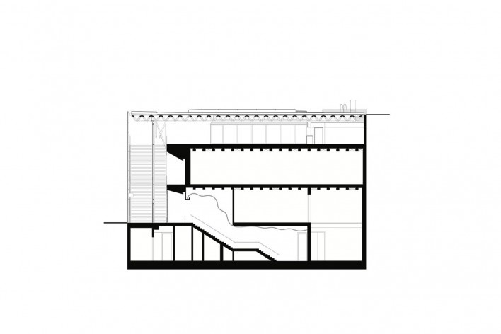 Novo Museu de Arte de Aspen, Colorado, corte leste/oeste. Shigeru Ban Architects