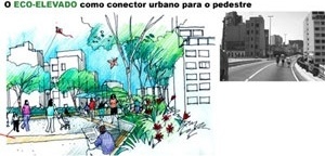 O Eco-elevado como conector urbano para o pedestre<br />Imagem do autor do projeto 