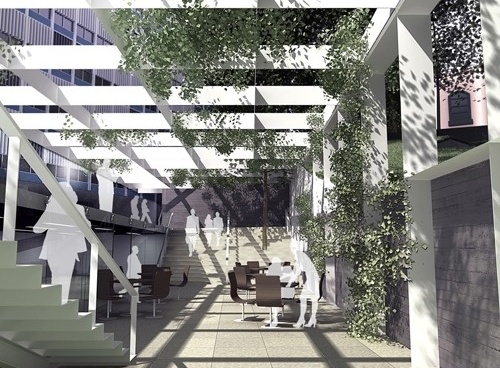 Perspectiva da conexão do Edifício Anexo com os edifícios Farroupilha e Anexo 1<br />Imagem da equipe 