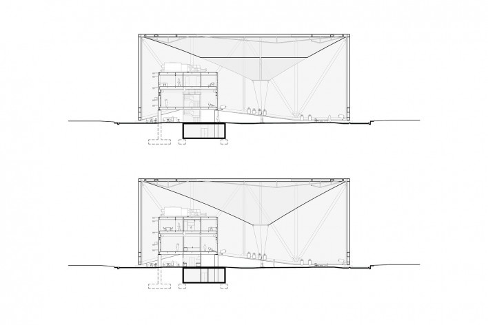 Pavilhão do Brasil na Expo Dubai 2020, cortes transversais AA e BB, Dubai, Emirados Árabes Unidos, 2020. Arquitetos José Paulo Gouvêa, Marta Moreira, Martin Benavidez e Milton Braga / Ben-Avid + JPG.ARQ + MMBB Arquitetos<br />Imagem divulgação/disclosure image/divulgación  [Ben-Avid + JPG.ARQ + MMBB Arquitetos]